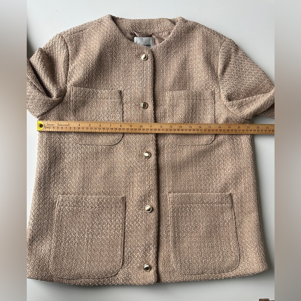 NWT Abercrombie & Fitch Elegant Feminine Tan Collarless Tweed Jacket Size Large - Picture 5 of 7